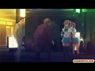 Gjoksmadhe japoneze anime bashkëarsimim tittyfucking dhe maskë cumming