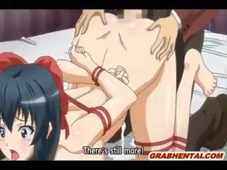 Roped hentai coed with pinched her bigtits assfucking and